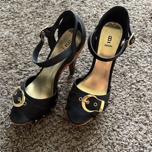 Bakers Black Heels with Gold Buckles